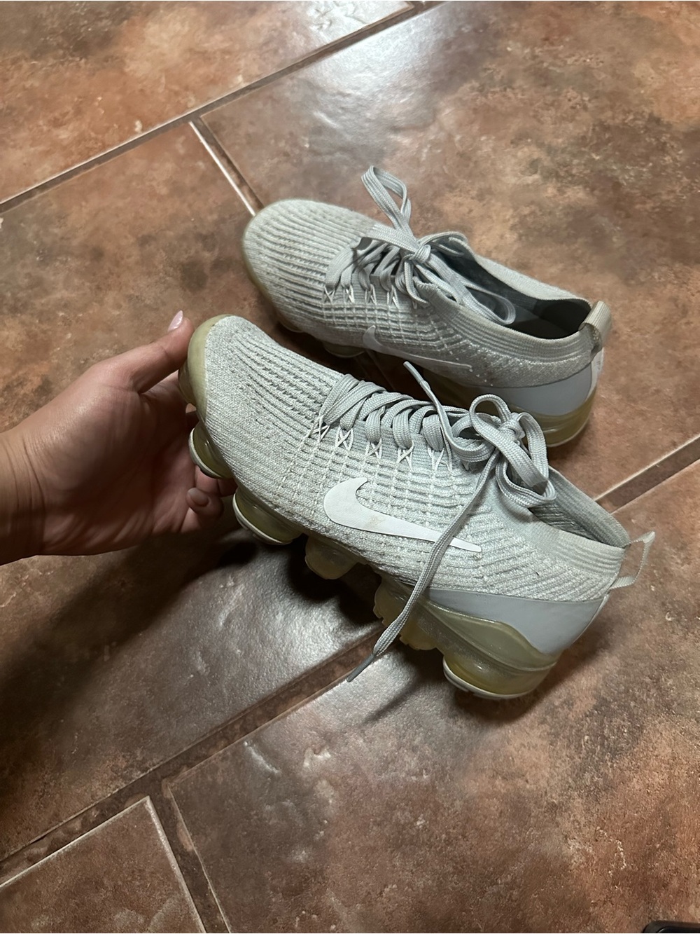 Nike Women’s VaporMax Flyknit Sneakers - Light Gray with Translucent Sole